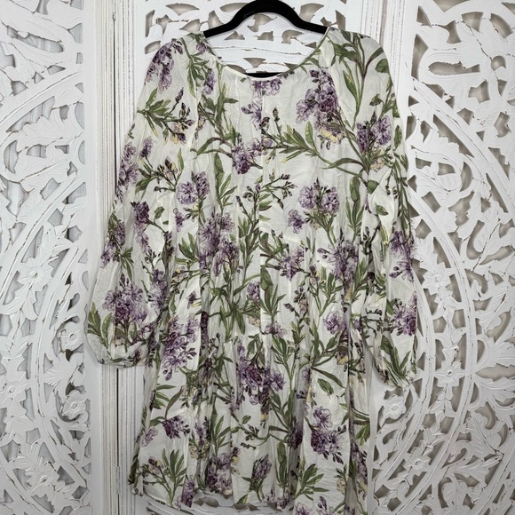 H&M Off White Lavender Floral Trapeze Dress - Picture 4 of 8